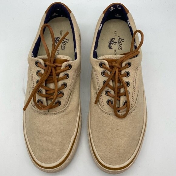 𝅺BASS Classic Compass Beige Canvas Boat Shoes size 7.5 - Picture 2 of 8